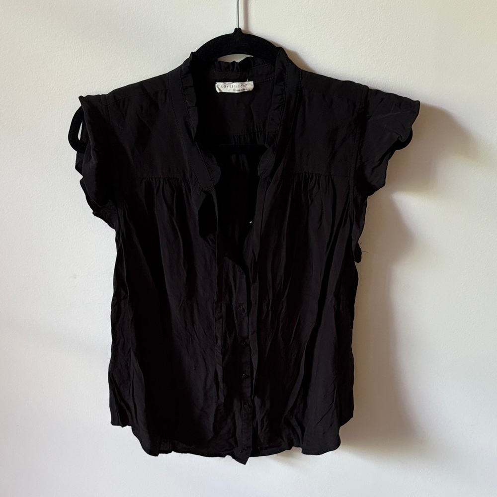 Lovestitch Black Ruffle Sleeve Button Down Shirt